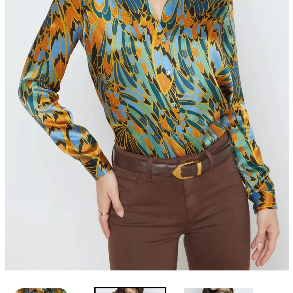L'AGENCE Graphic Blue and Yellow Button Down Shirt